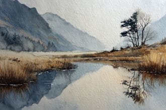 do handrawn watercolor landscape on paper