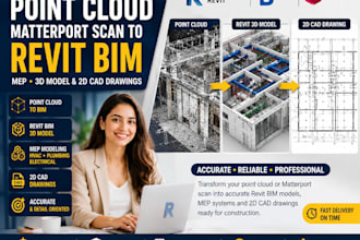 convert point cloud matterport scan to revit bim mep 3d model and 2d cad drawing