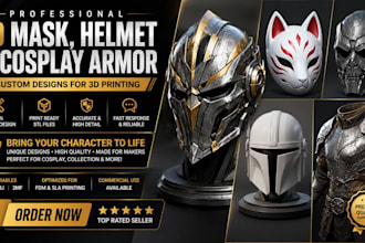 design 3d mask, 3d helmet, cosplay armor 3d custom mask for printing