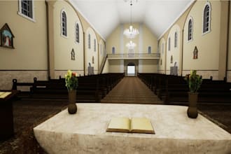 do 3d cgi church design, cathedral, chapel, basilica,  worships space, kirche