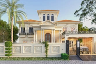 design luxury villa exterior elevation with 3d architectural visualization