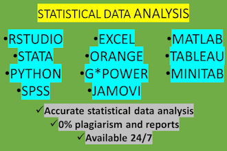 do statistical data analysis in r, python, spss, excel, tableau