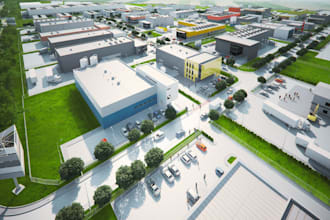 design 3d warehouse, industrial building, factory design, industrial park