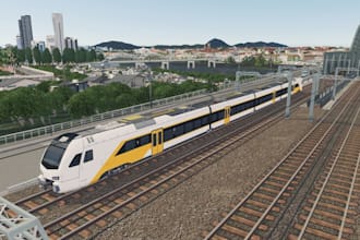 create high quality 3d train model, train station railway