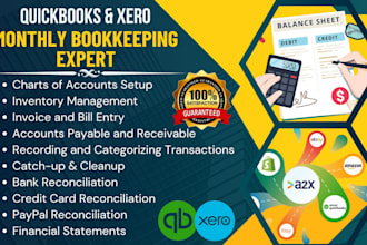 do monthly bookkeeping with setup, cleanup in quickbooks and xero