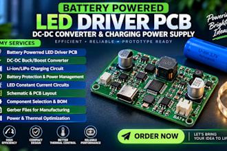 battery powered led driver pcb, dc dc converter   charging power supply design