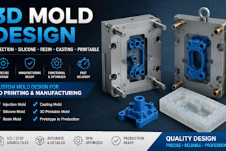 design 3d mold injection mold, silicone mold, resin mold and printable stl