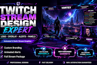 design animated twitch stream overlay twitch logo panels alerts banners design
