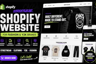 design shopify streetwear clothing store for fashion, y2k brand