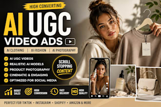 create ai clothing, ai fashion, ai photography product, ai ugcs video ads ai ugc