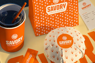design restaurant branding, logo, coffee packaging, food packaging brand