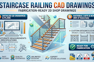 design staircase railings with fabrication ready 2d cad drawings