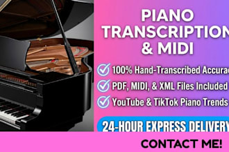 provide accurate piano sheet music and midi from audio, video, or youtube
