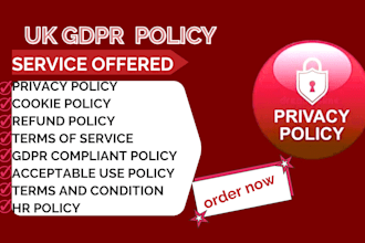 write website or app gdpr privacy policy, cookie policy, terms and conditions