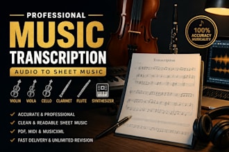 professionally transcribe violin cello flute clarinet and synth to sheet music