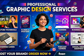 design youtube thumbnails, flyers, banners, business cards and podcast covers