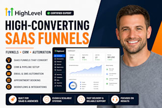 build a gohighlevel saas funnel, website with CRM and automation