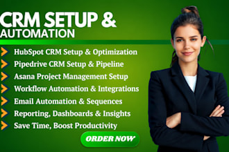 setup hubspot CRM, pipedrive, asana automation and sales workflow