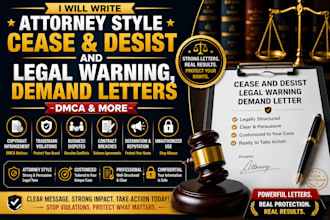 write attorney style cease and desist and legal warning, demand letters dmca