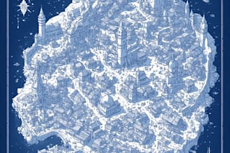 draw a unique rpg or novel map in vintage style