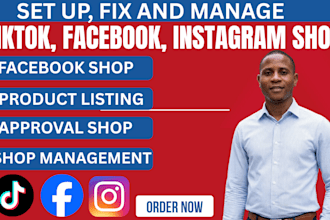 setup tiktok shop, facebook shop, instagram shop, and shopify tiktok marketing