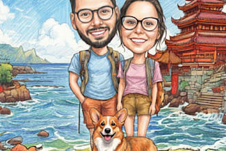 draw caricatures with colored pencils