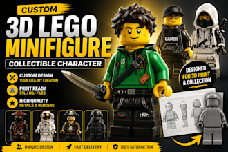 design custom 3d minifigure, lego toy, collectible character for 3d printing