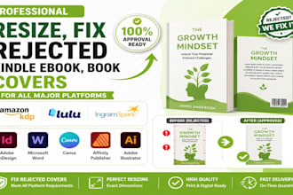 format, resize,fix rejected kindle ebook,book,covers, for kdp, ingramspark,lulu