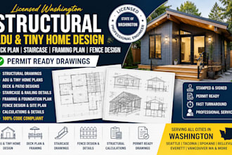 licensed washington structural adu tiny home design deck plan staircase drawings