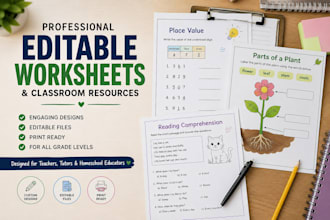 design professional editable educational worksheet and classroom resources