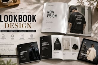 design interactive pdf lookbook, fashion catalogue, streetwear, brochure layout