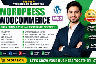 do data entry, web research, excel, PDF to excel, wordpress woocommerce upload