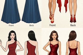 create female fashion collection lookbook and outfit illustration
