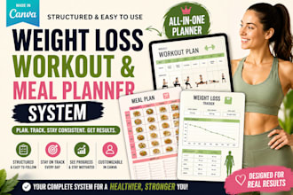 design a structured canva weight loss, workout and meal planner system