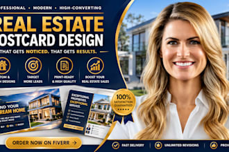 create modern business card, realtor flyer, and postcard designs