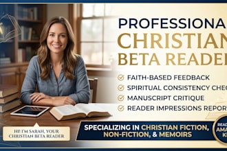 beta read christian book, spiritual memoir, devotional, or fiction manuscript