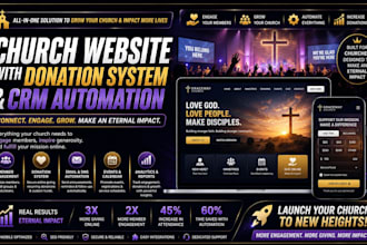 design church website with donation system, CRM automation ministry, charity ngo