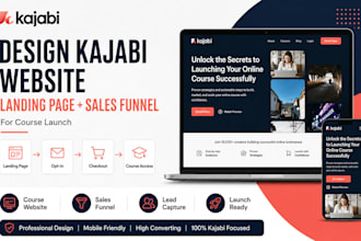 design kajabi website and landing page with sales funnel for course launch