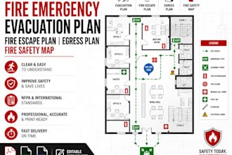 design emergency evacuation plan, fire escape plan, egress plan, fire safety map