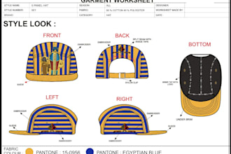 design custom hats and caps with tech pack and mockups
