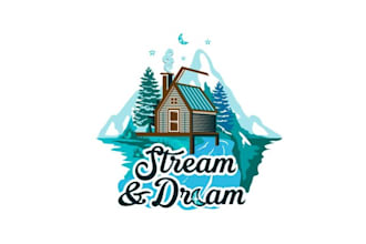design cozy cabin cottage streams dreams logo