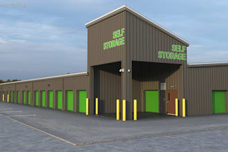 create 3d self storage facility design, mini storage unit, steel storage layout