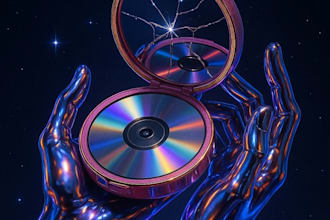 design vaporwave, y2k, psychedelic 3d artwork logo and album cover