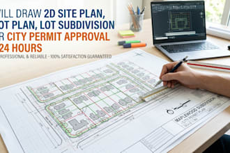 draw 2d site plan, plot plan, subdivision for city permit approval in 24 hour