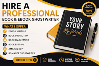 ebook ghostwriter, romance fiction novel book editor, amazon kdp book promotion