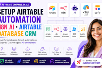 setup airtable automation, n8n ai, airtable database crm, clay com, softr expert