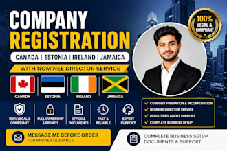 company registration in canada, estonia, jamaica, ireland with nominee director