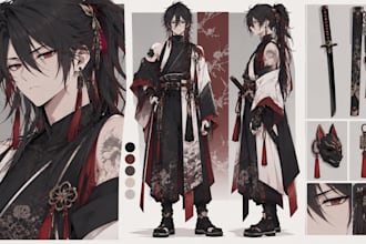 design unique character concept art and turnaround sheet