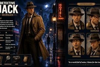 design unique character concept art and turnaround sheet