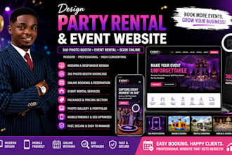 design a modern party rental website, 360 photo booth, event rental website